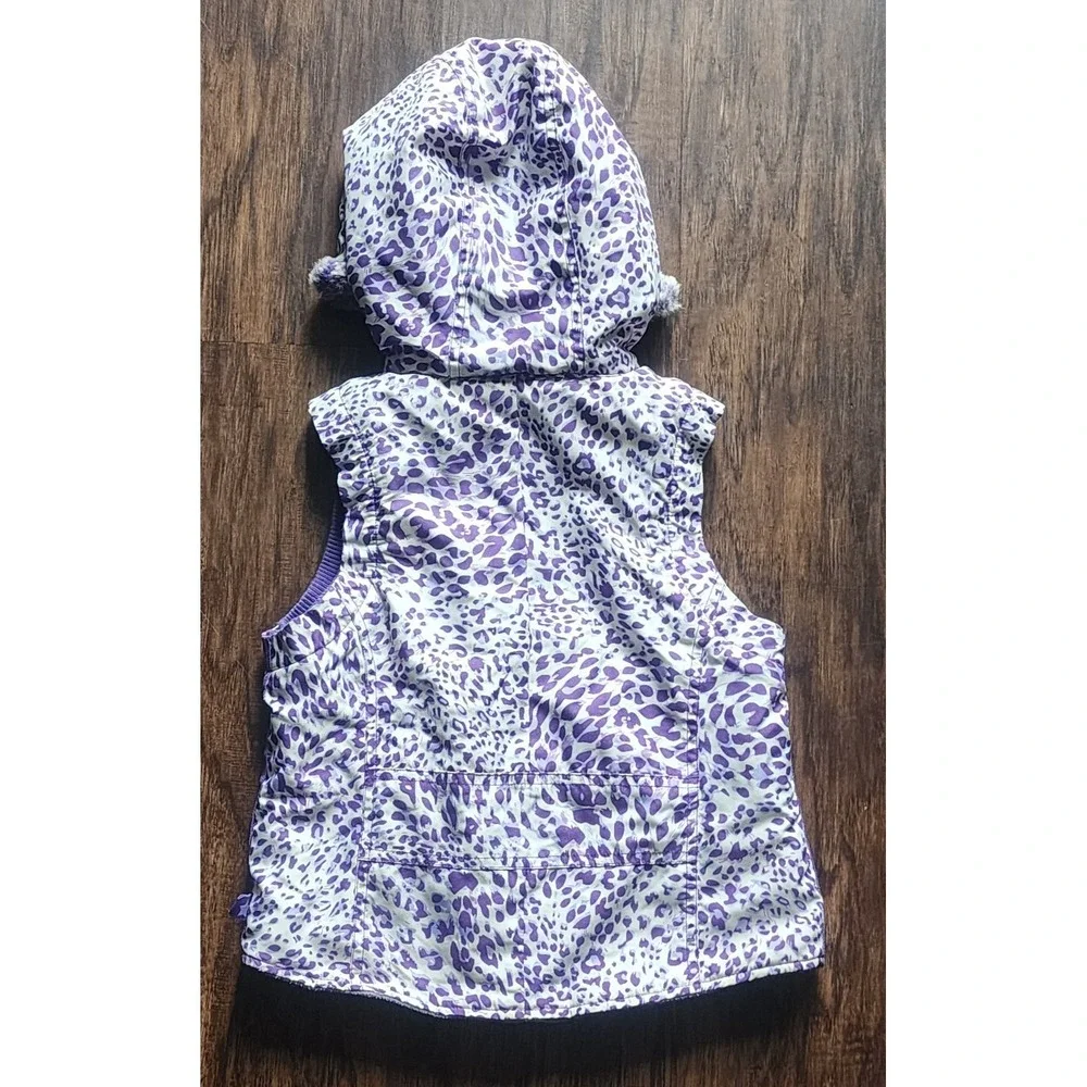 Children's Place Full-Zip Button Vest Girls M 7 8 pockets Hood Faux Fur Puffy